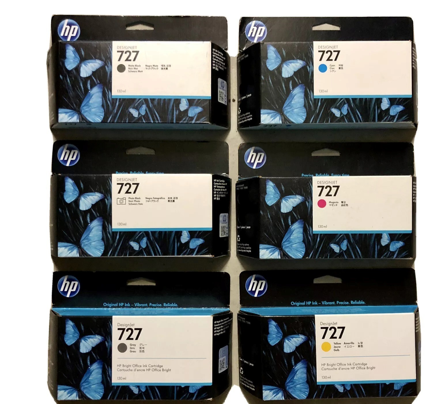 Set 6 New Genuine OEM Factory Sealed HP 727  Inkjet Cartridges 130ml 2020-2023