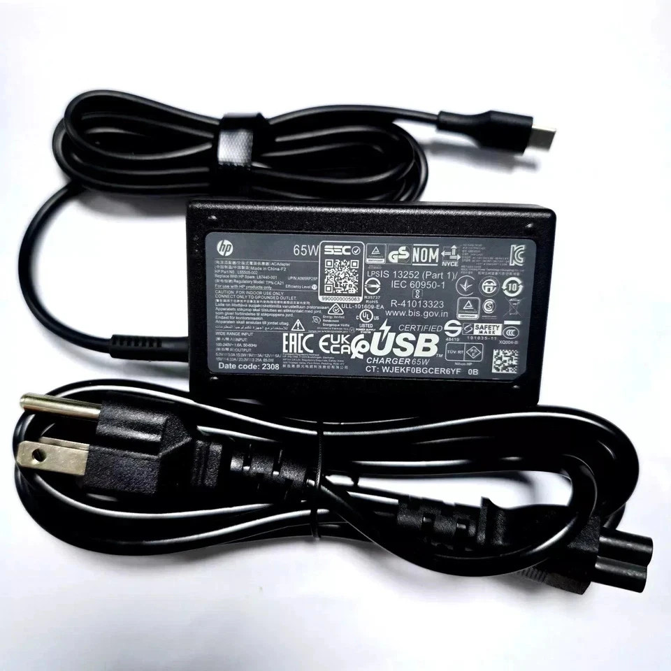 Geniune OEM 65W USB-C Type-C AC Charger HP EliteBook X360 G2 G3 G4 L65505-002