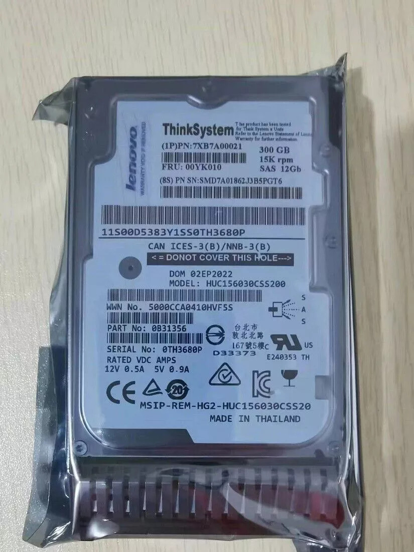 NEW Lenovo /IBM ThinkSystem 7XB7A00021 00YK010 300GB 15K 2.5" SAS 12G HARD DRIVE