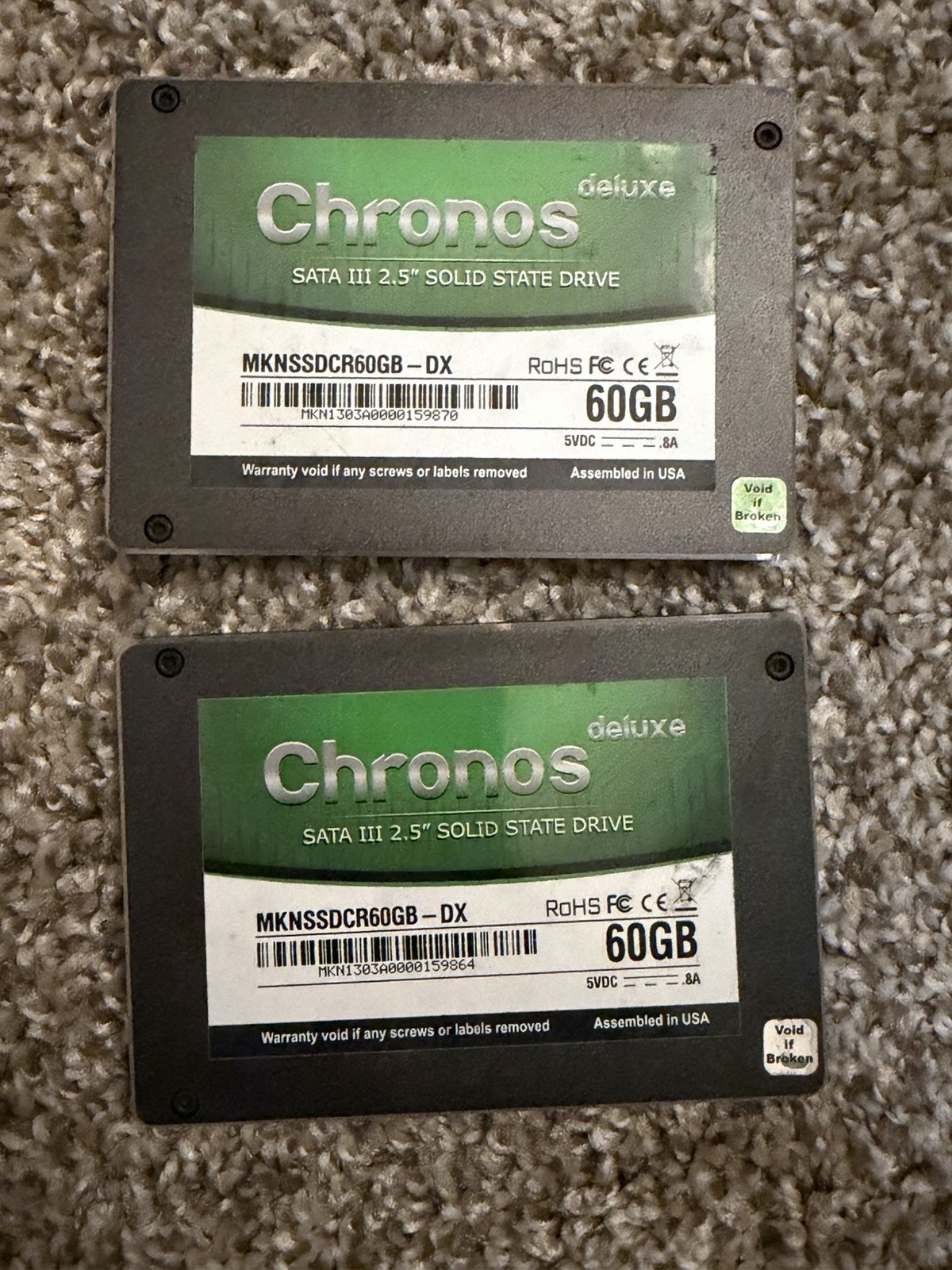 Lot of 2 Mushkin Chronos Deluxe 60GB SATA III 2.5 SSD MKNSSDCR60GB-DX