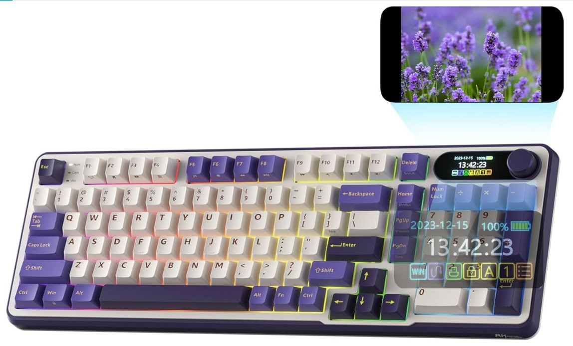 Teclado mecánico 98 teclas inalámbrico con pantalla y perilla, hot-swap