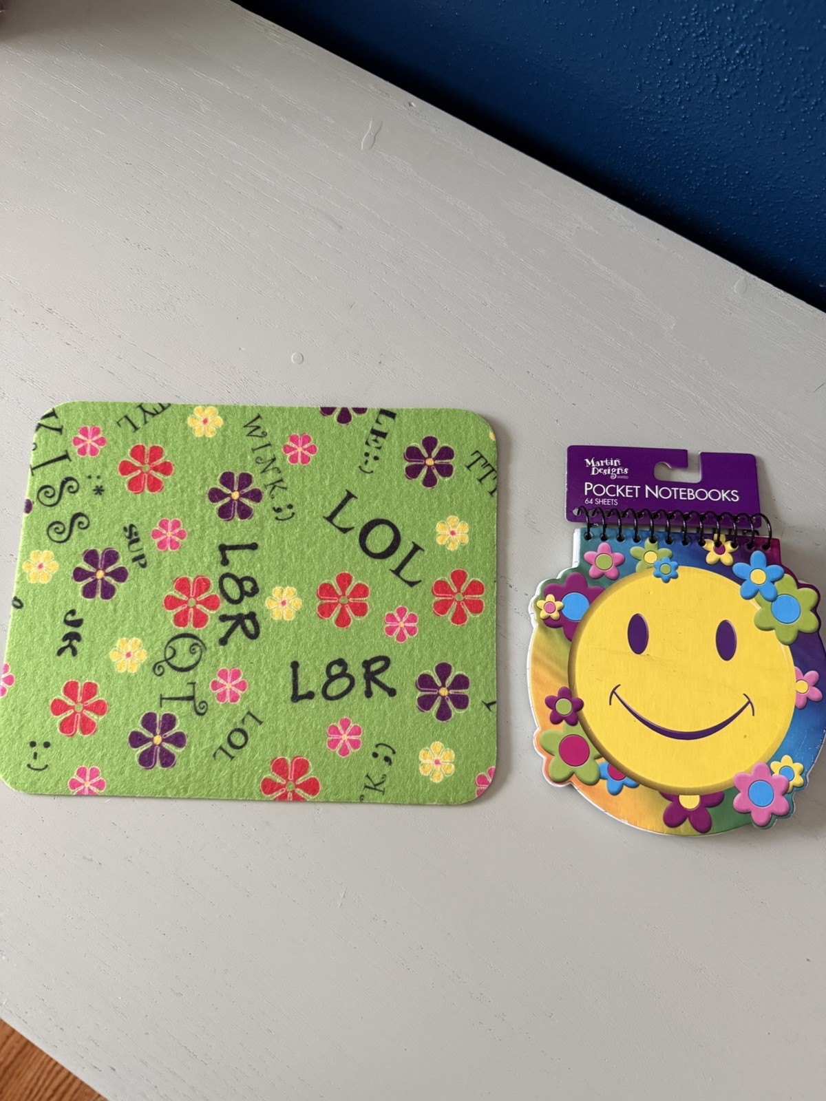 Vintage Y2K Mousepad Notepad Groovy Flower Power Smiley Faces LOL 2000s 1990s