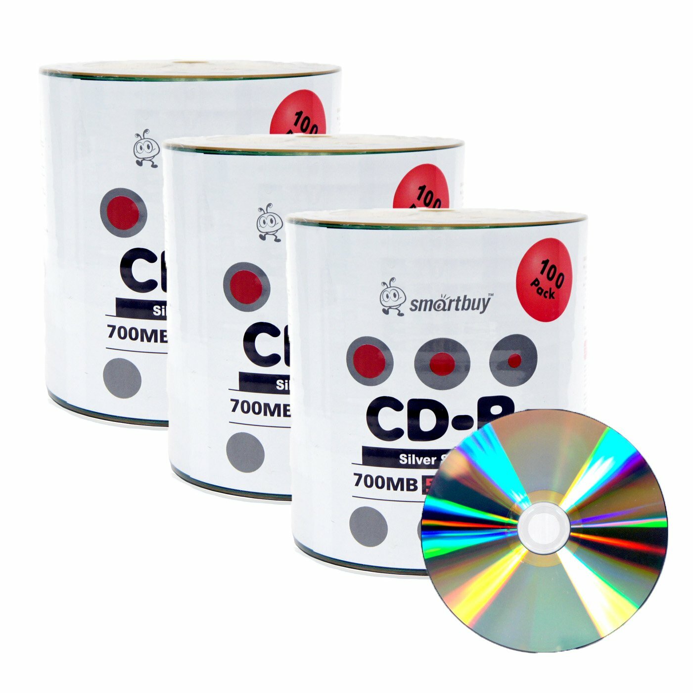 300 Smartbuy CD-R 52X 700MB/80Min Shiny Silver Blank Media Recording Disc