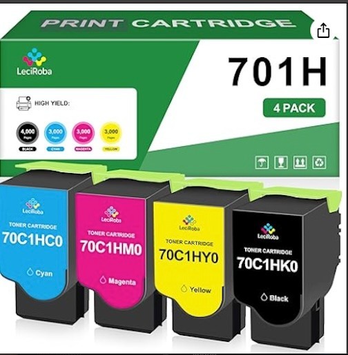 LeciRoba Lexmark 701H CMYK 4-Pack Toner High-Yield for CS310 CS410 CS510