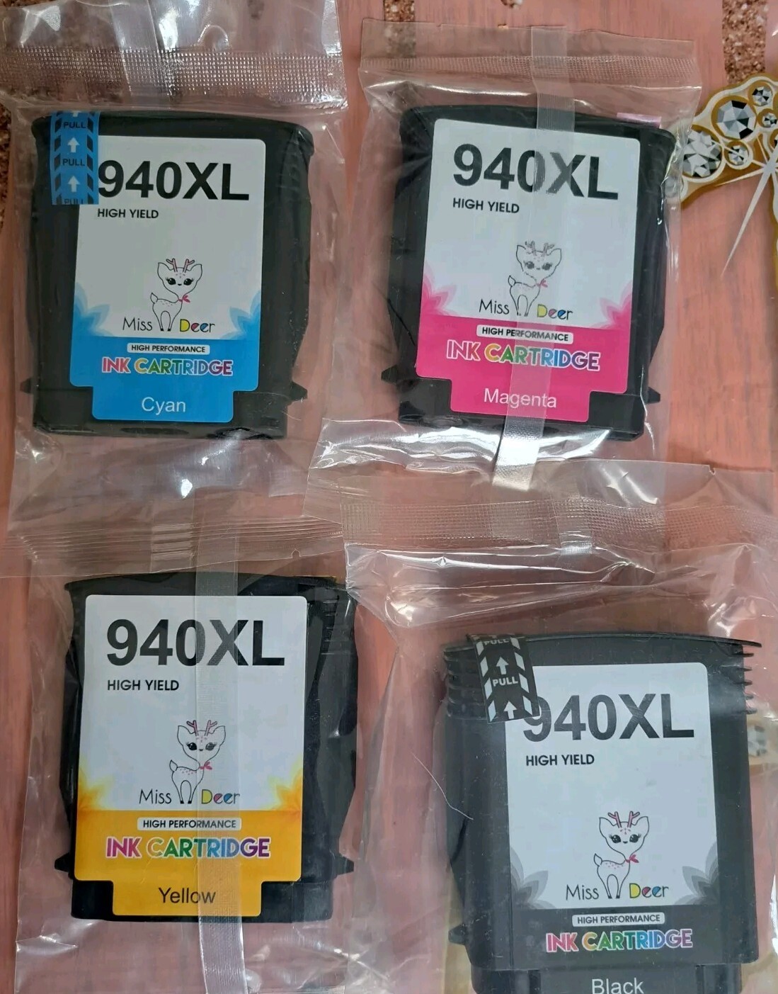 Lot of 4 Miss Deer HP 940XL  High Performance Compatible Ink Cartridges