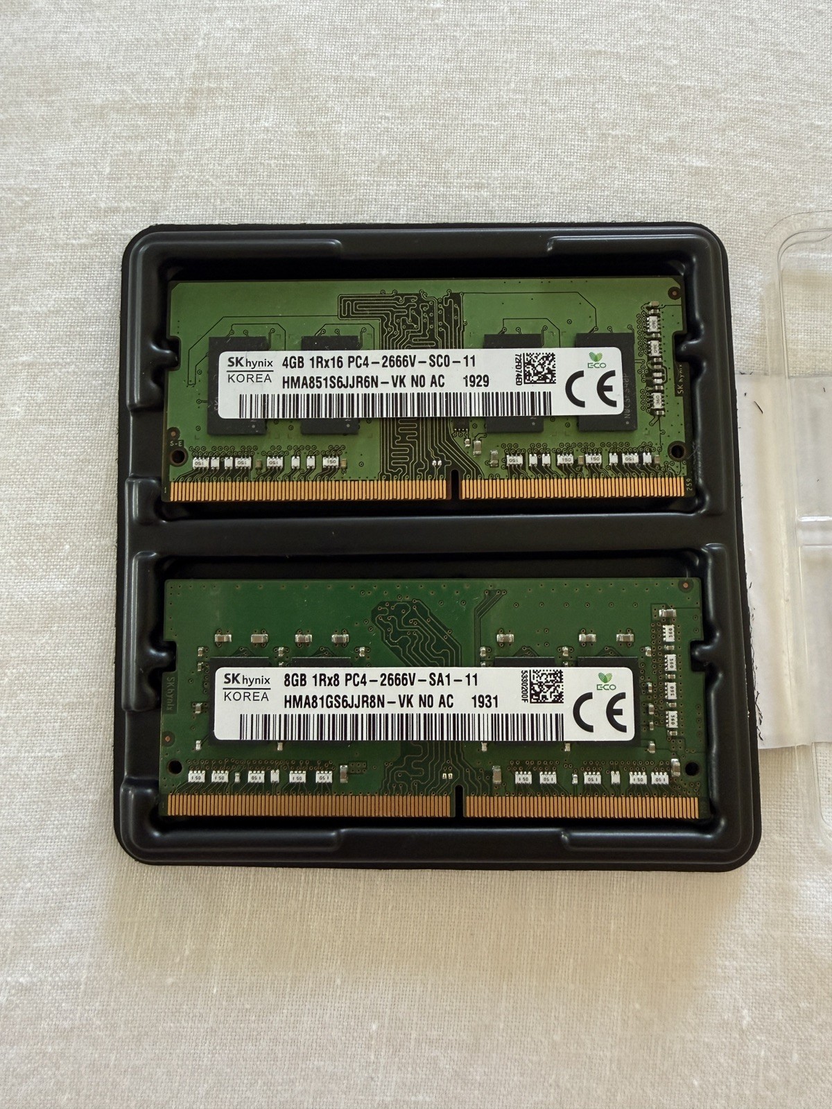 12GB Total (8+4) SK Hynix 8GB RAM PC4 2666V SA1 11 HMA81GS6JJR8N VK NO AC 1931
