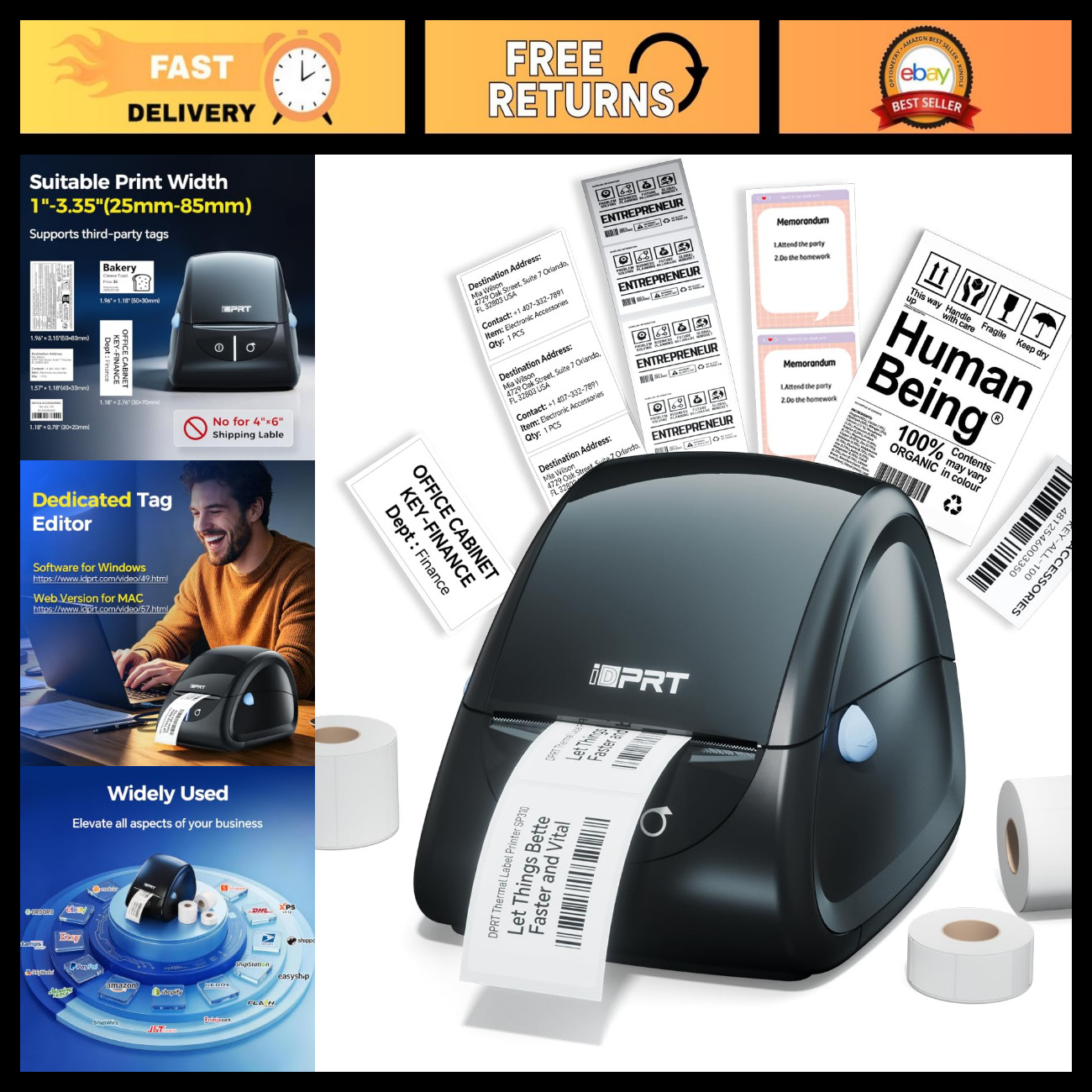 Thermal Label Maker for 1"-3.35" Labels, High-Speed Printing, Easy Setup