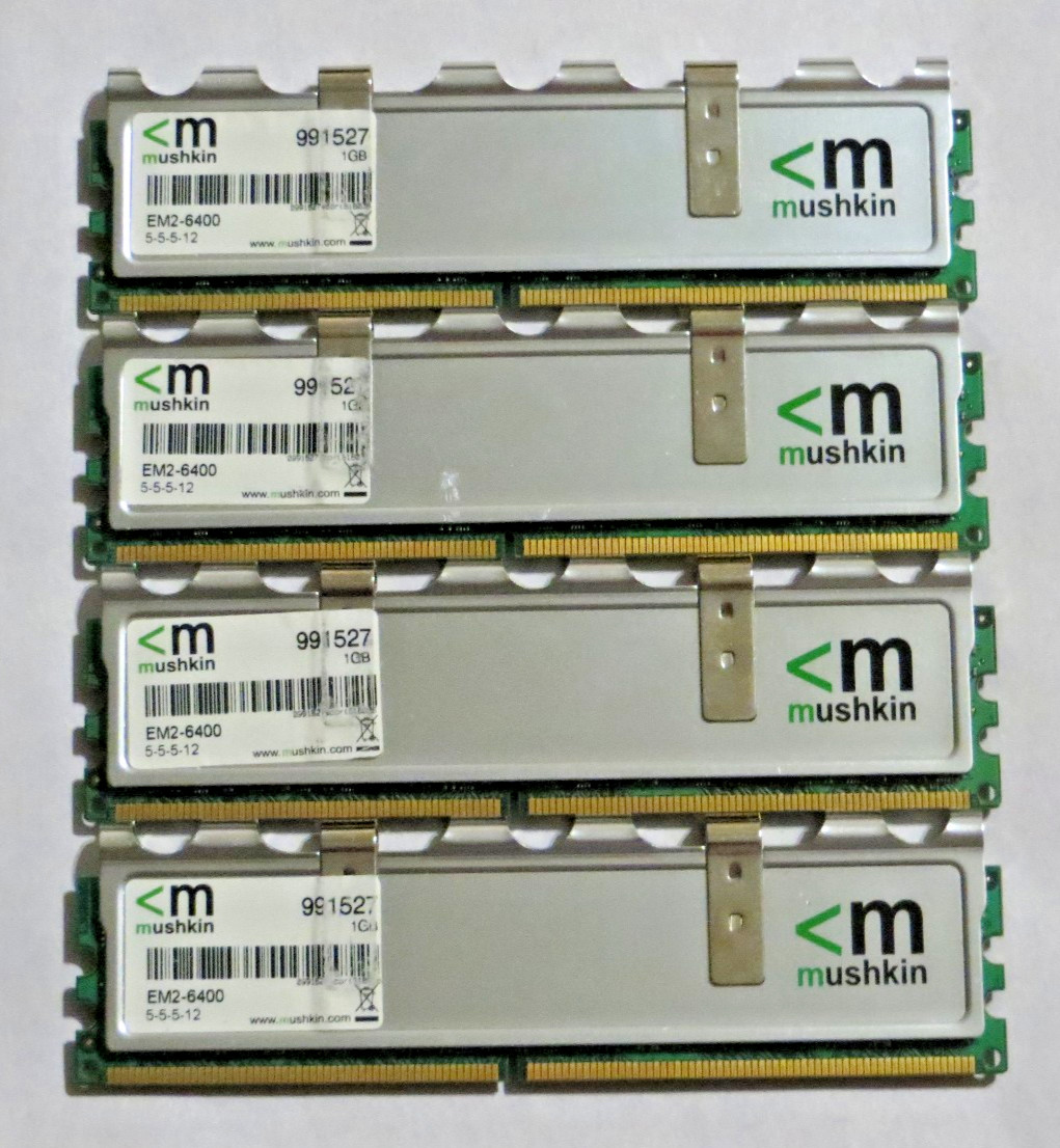 4GB Kit 4x1GB DDR2 800MHz PC2-6400U Desktop RAM Mushkin EM2-6400 Quad kit