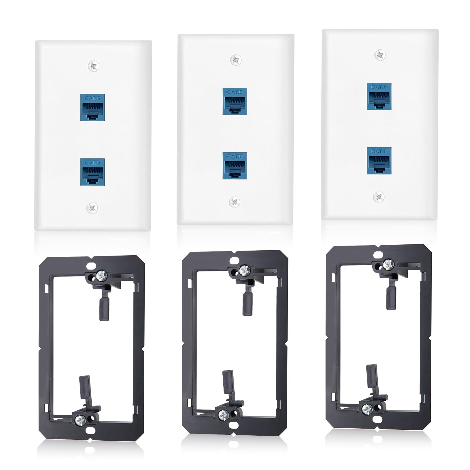 3 Pack Ethernet Wall Outlet 2-Port Ethernet Wall Plate RJ45 Cat6 Blue Keyston...
