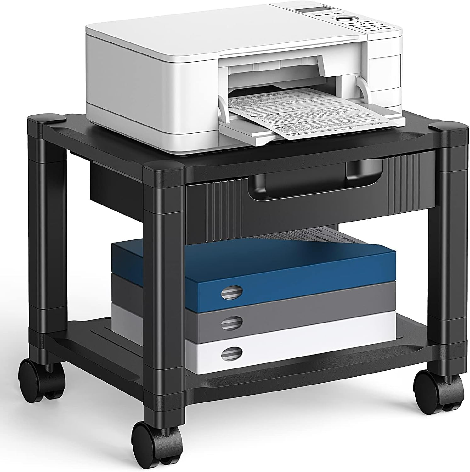 HUANUO Printer Stand with Cable Management and Storage Drawer, Printer Table wit