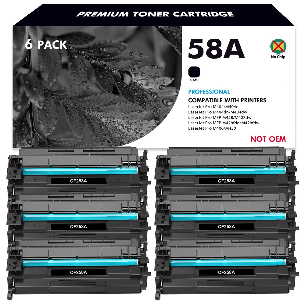 6x CF258A 58A Toner (No Chip) for HP LaserJet Pro M404 M404n M404dn M404dw M406
