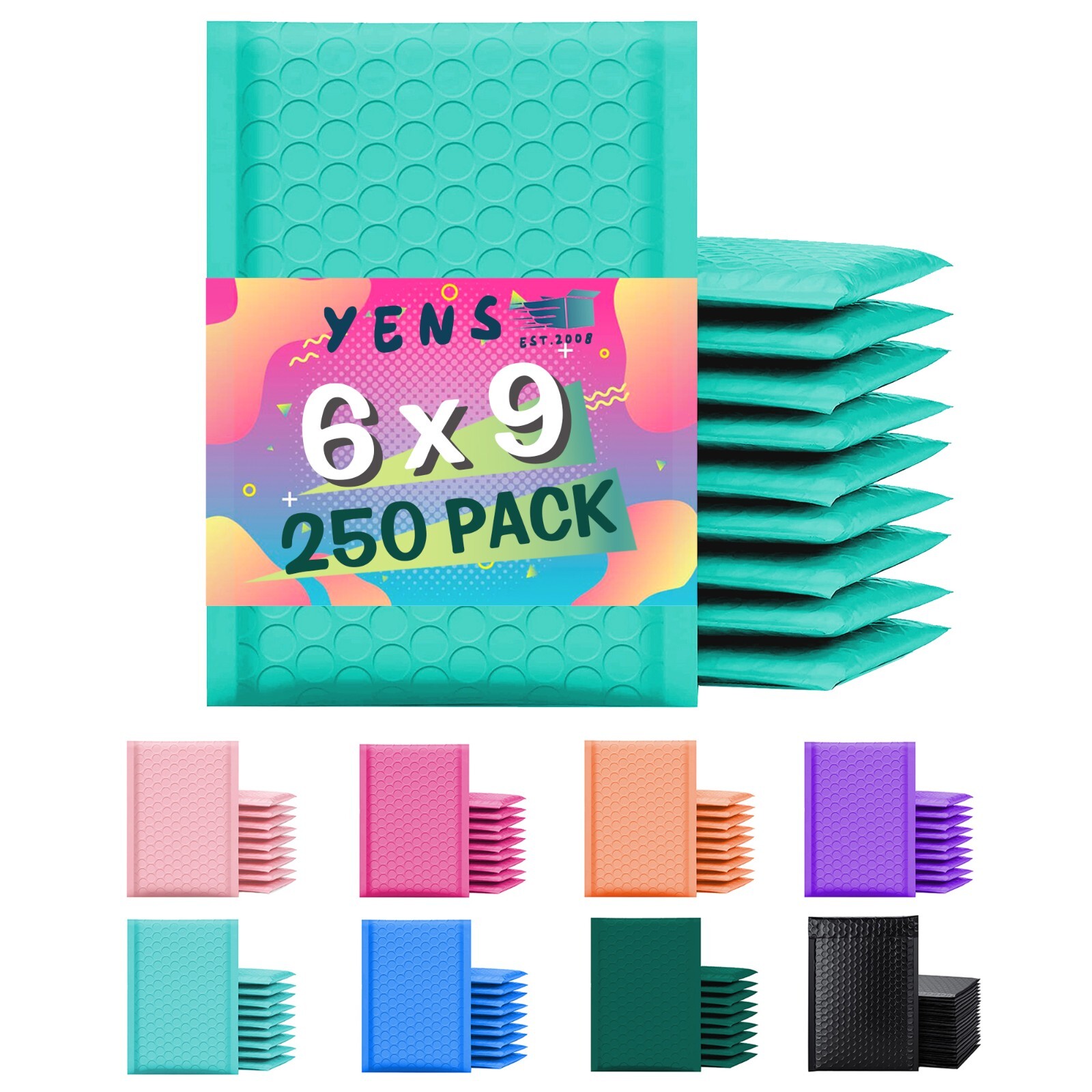 Yens® 250 #0 Poly Bubble Padded Envelopes Mailers 6 X 9 -Teal