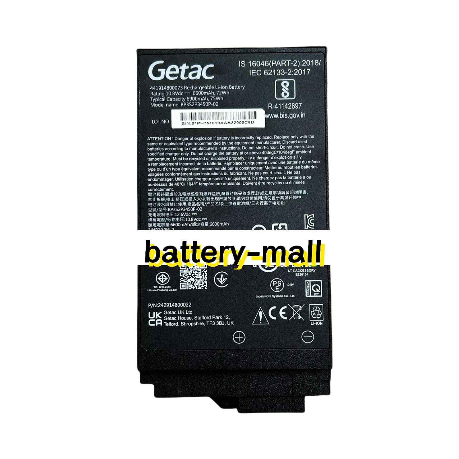 Genuine BP3S2P3450P-02 72WH battery for GETAC 441914800001 242914800001 S410 G4