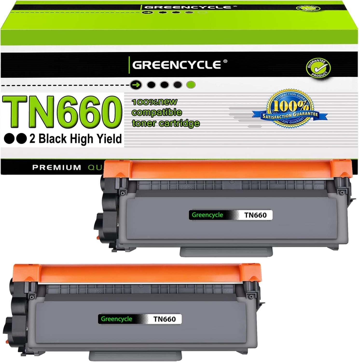 Greencycle 2 Pack Black Toner Cartridge Compatible with Brother TN660 TN630