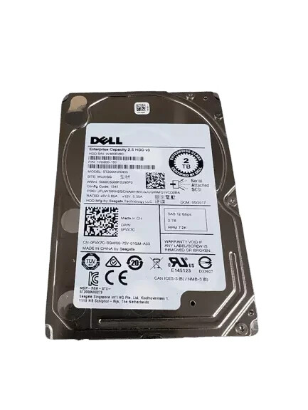 FVX7C 0FVX7C FOR Dell ENTERPRISE 2TB 7.2K RPM 12Gb/s 2.5" SAS HDD Hard Drive