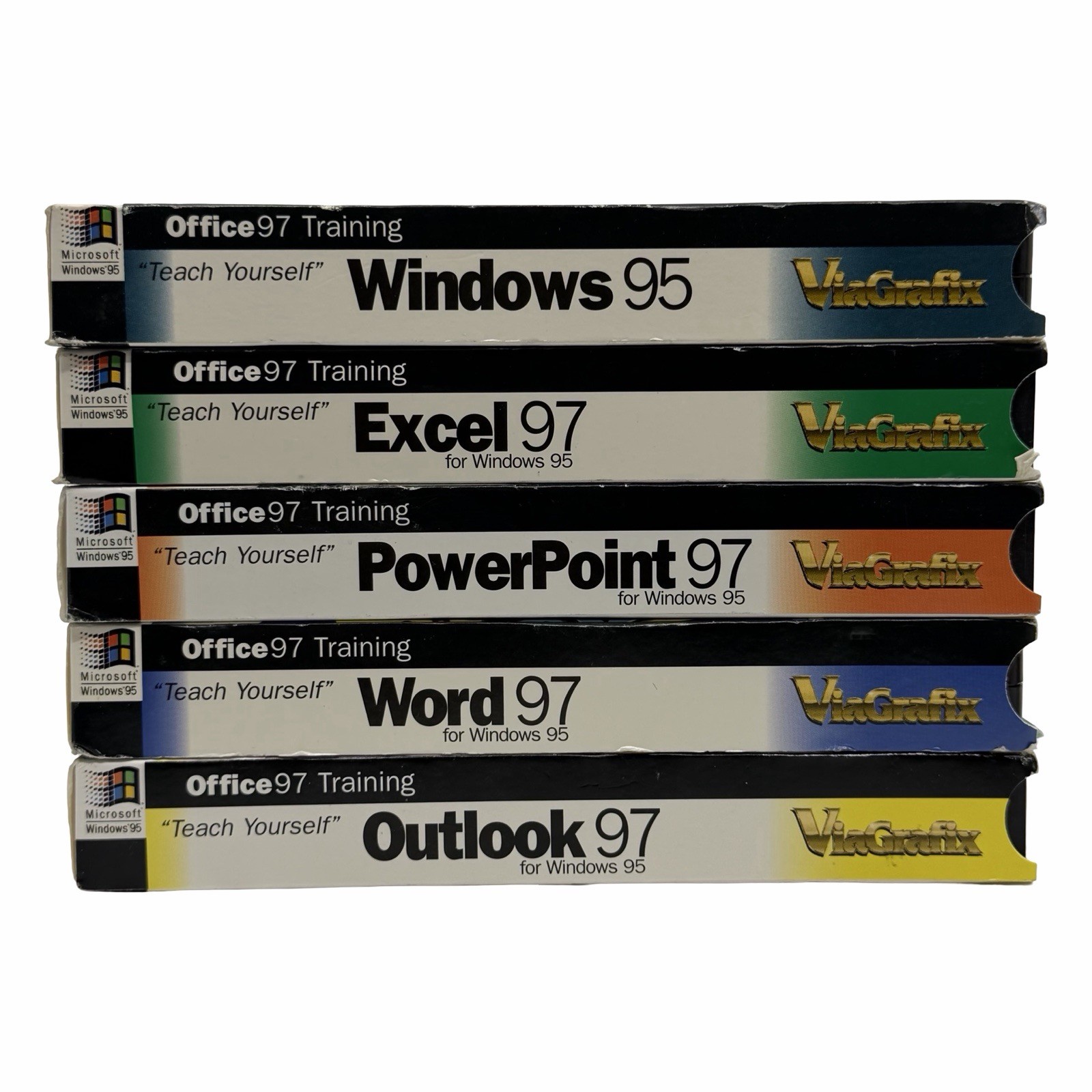 Microsoft Windows 95 & Office 97 Training by ViaGrafix 5 VHS Tape Set Vintage
