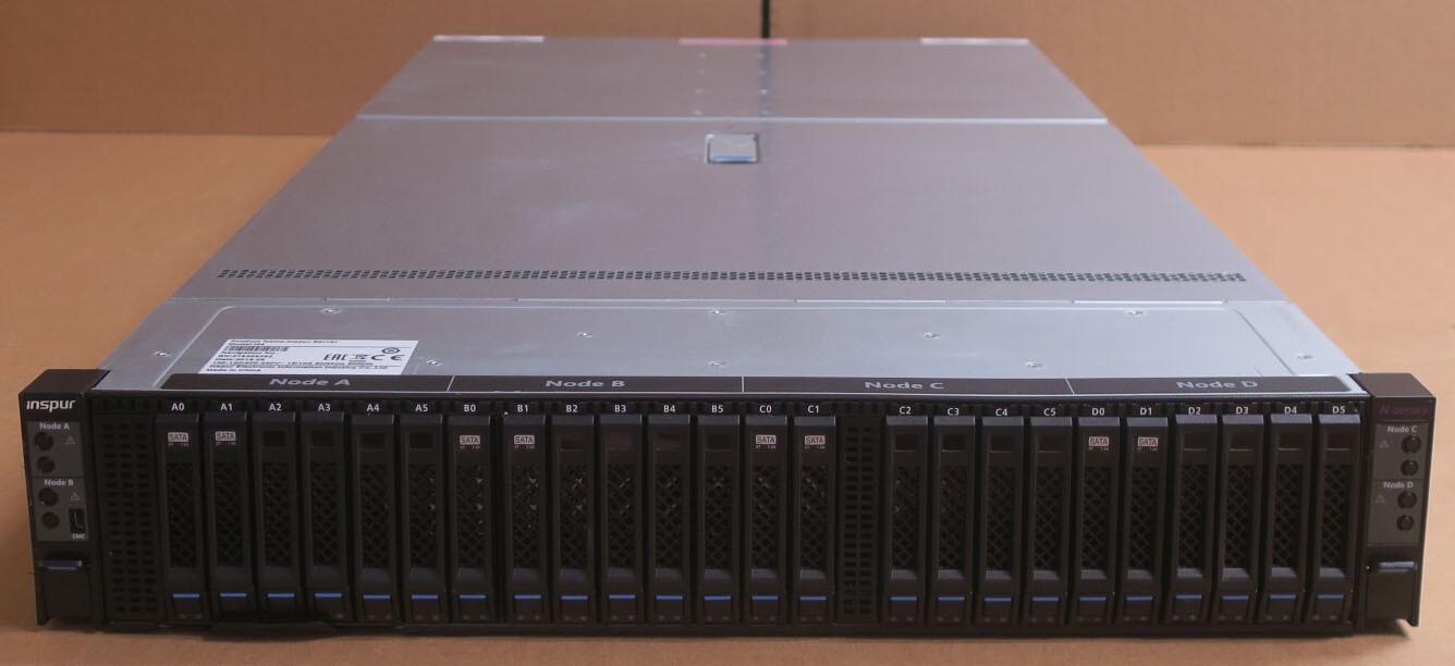 Inspur i24 2U 4-Node Server 8x Bronze 3104 256GB RAM 8x SAS/SATA+16 NVMe 100GB