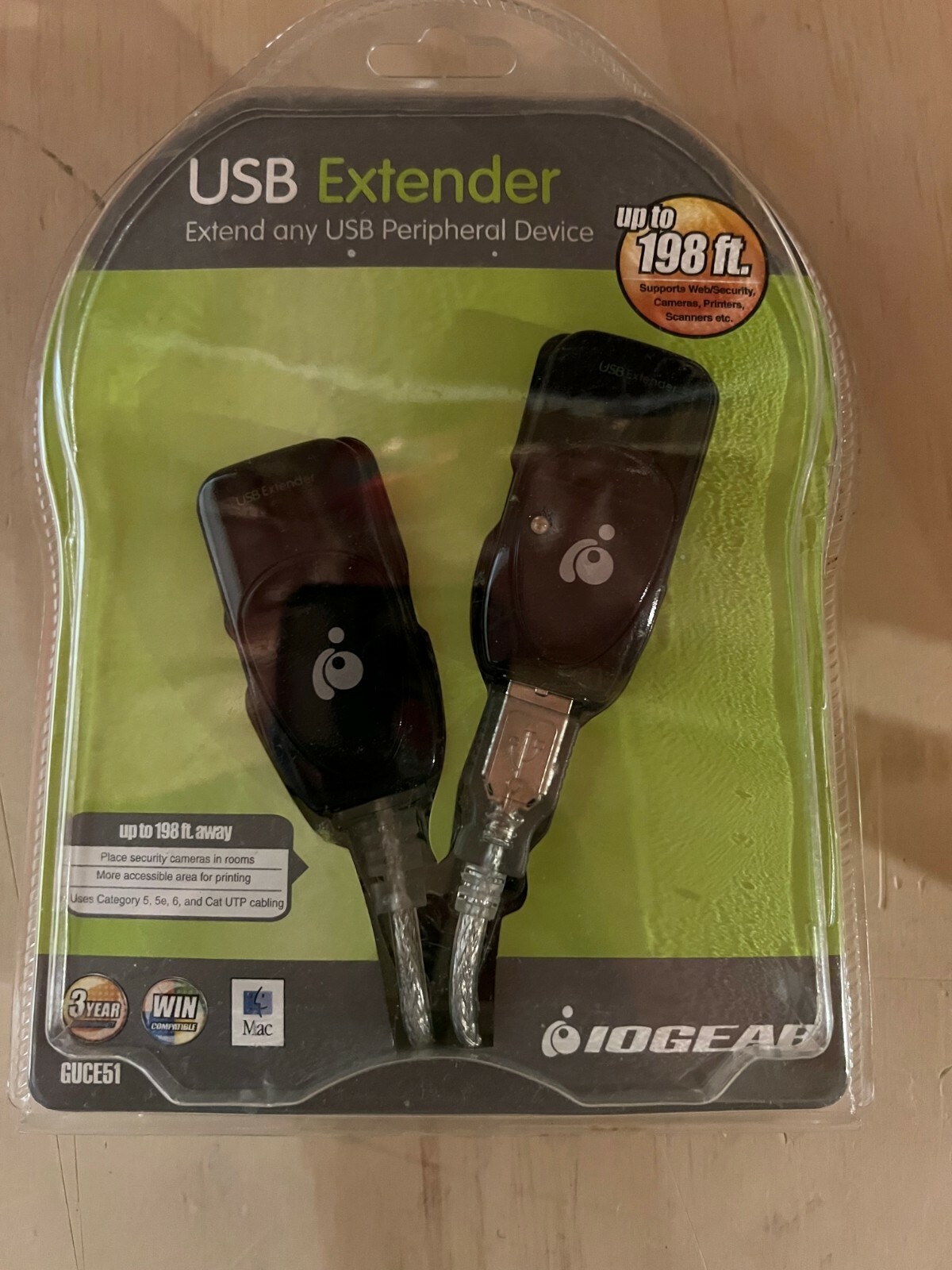 IOGear USB 2.0 Cat5 (CAT5e/CAT6) Ethernet Extender GUCE51 Black PC MAC - NEW