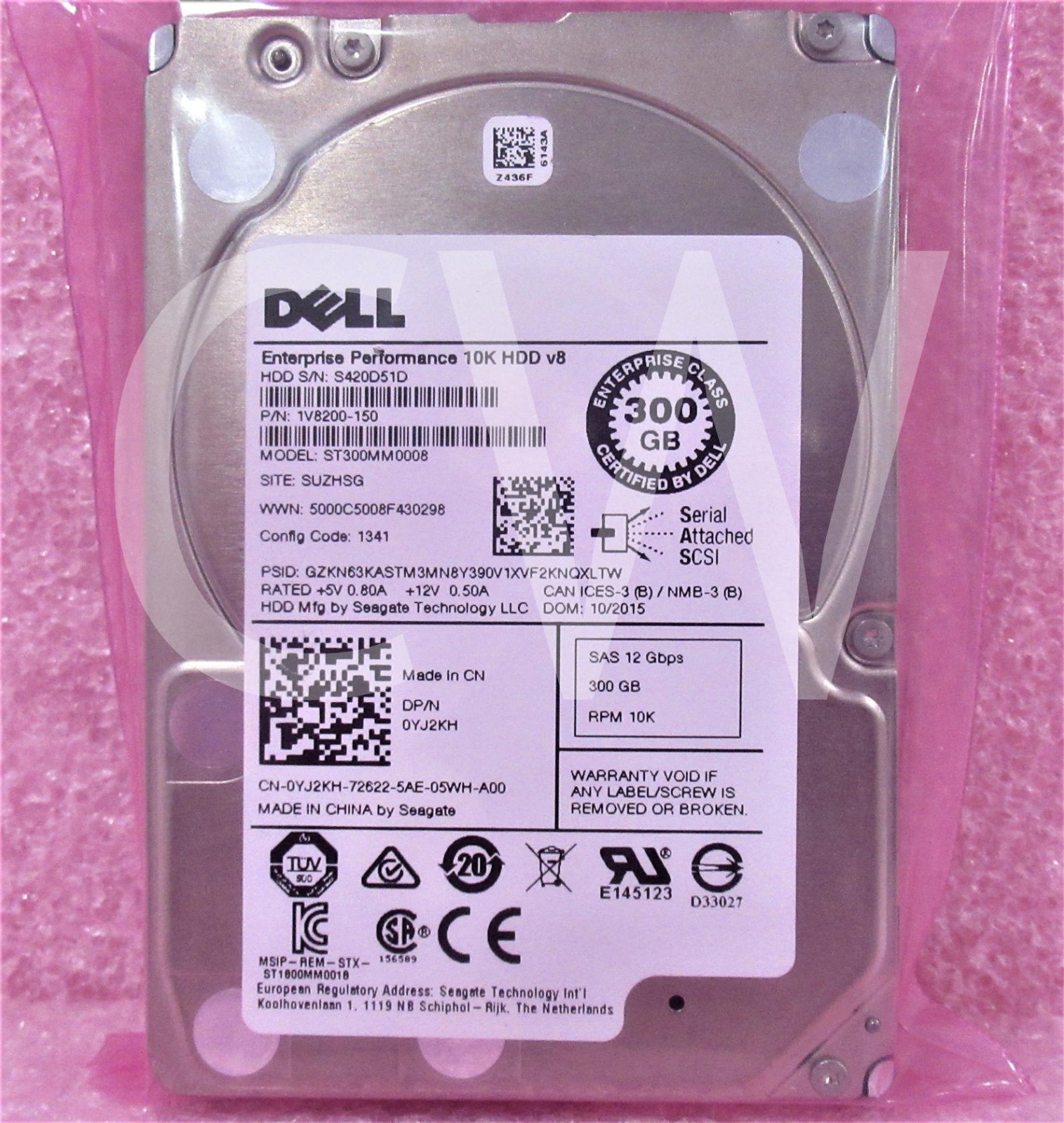 Hard Drive FOR Dell 0YJ2KH 300GB 10000RPM 128MB SAS-3 ST300MM0008 2.5" Inch
