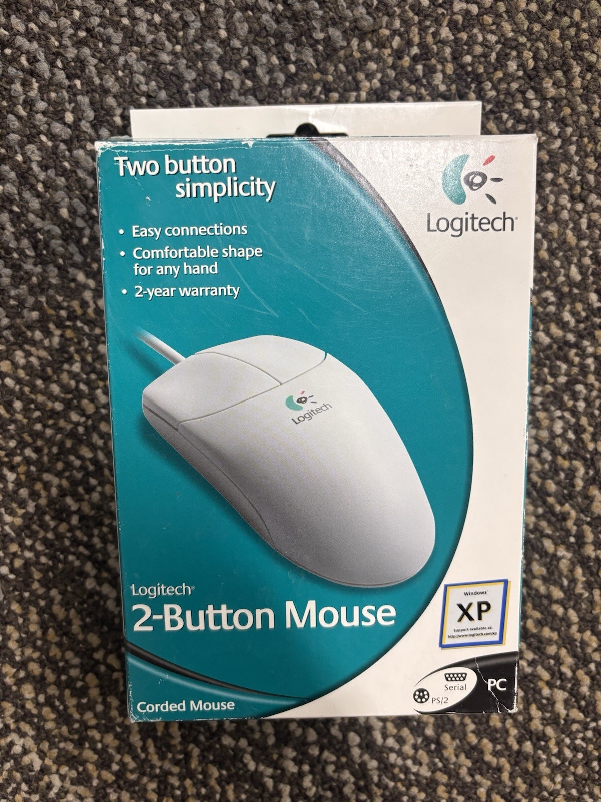 Vintage Logitech 2-Button Mouse 911511-0403 PS/2 Serial Open Box NOS PC