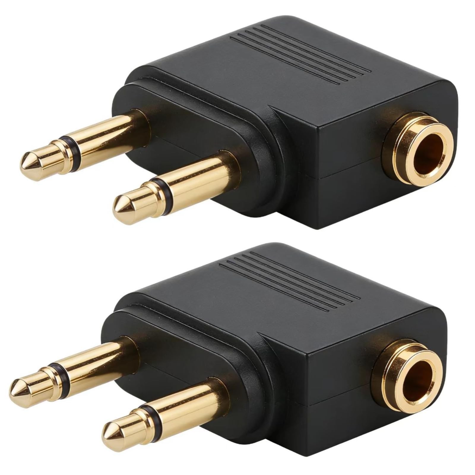 EZYUMM 2-Pack Airplane Headphone Adapter, Dual 3.5mm Male to Black 