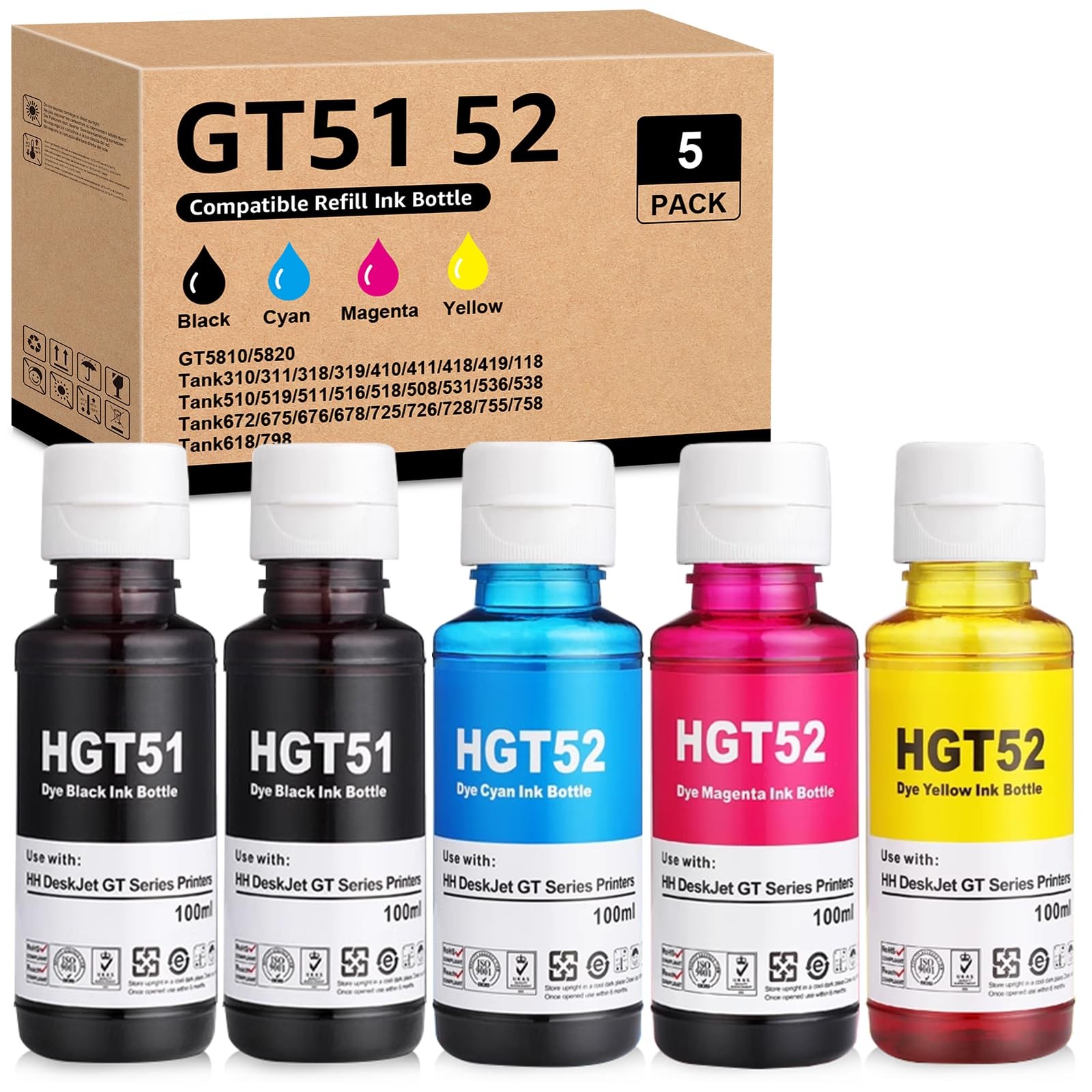 GT51 GT52 Ink Bottle for GT 51 BK 52C M Y for GT 5810 5820 5822 500 502 508 5...
