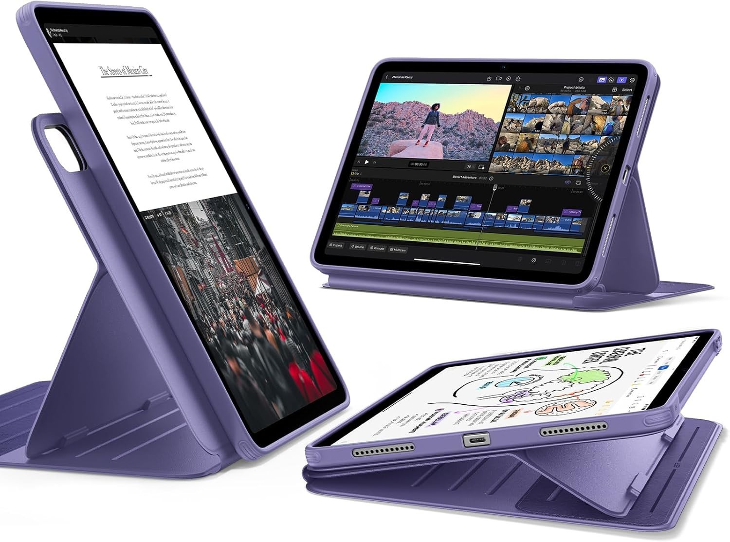 ESR iPad Air 11 10.9 Case Magnetic Removable Cover Stand 9 Angles Purple