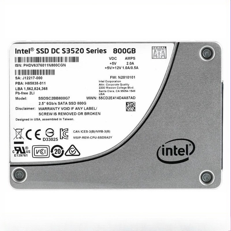 Intel DC S3520 Series, SSDSC2BB800G7 DC 800GB 2.5”6Gb/s SATA Solid State Drive