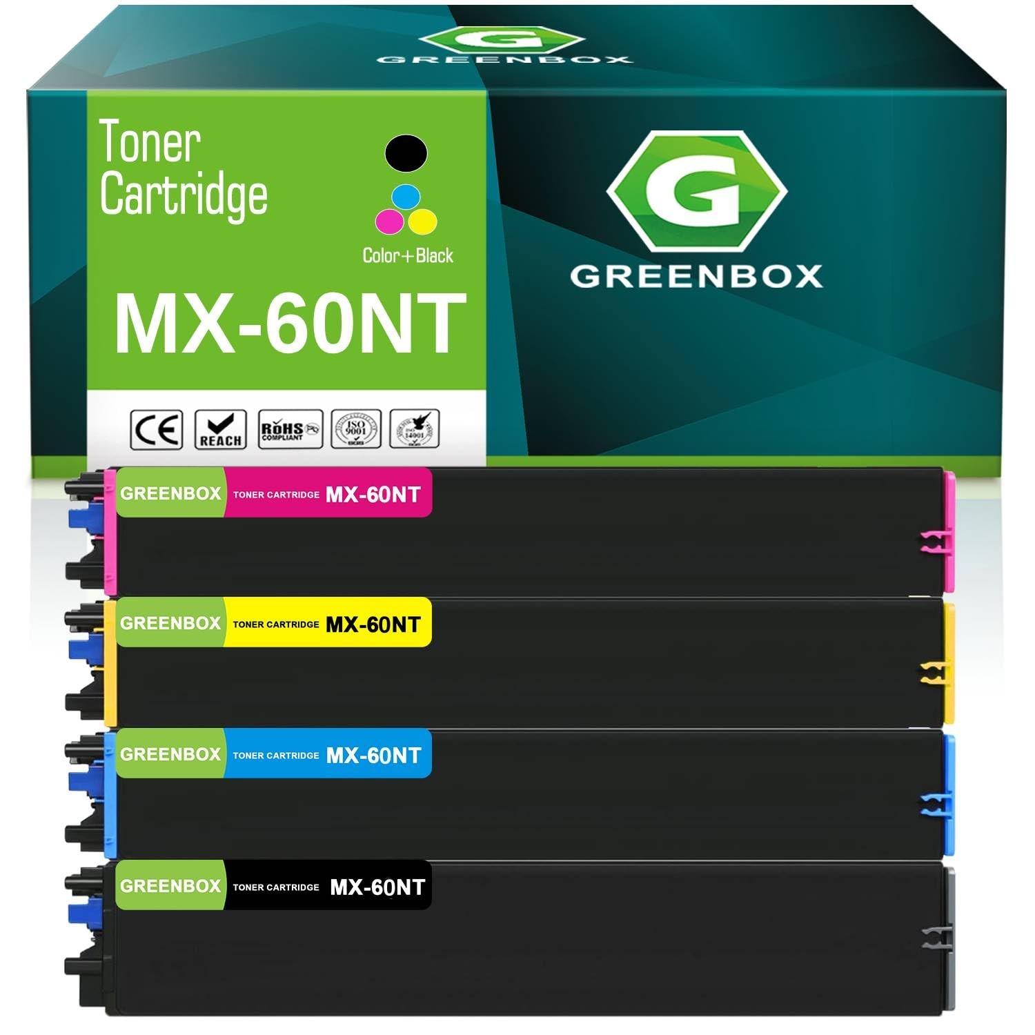 GREENBOX Compatible MX-60NT Toner Cartridge 1 Black 1 Cyan 1 Yellow 1 Magenta
