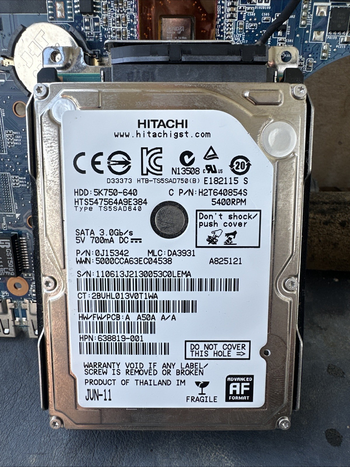 HTS547564A9E384 Hitachi 5K750 640 GB 2.5" SATA II Laptop Hard Drive HP 638819-00