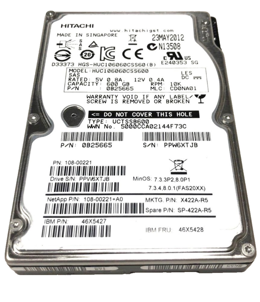 IBM NetApp 600GB 10K SAS 6Gbps 2.5" SFF HDD 46X5427 46X5428 HUC106060CSS600