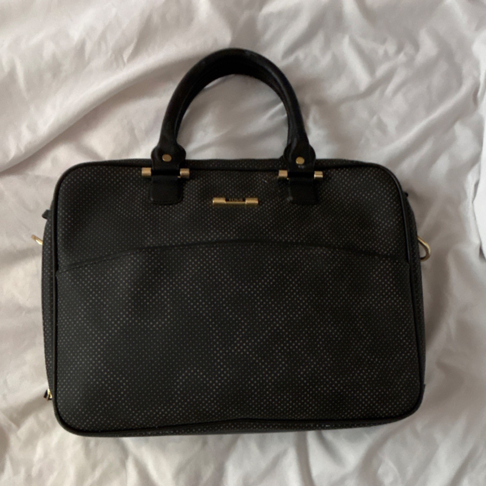 TOUS Black Synthetic Leather Briefcase for 13-14" Laptop, Partitions, Double Zip