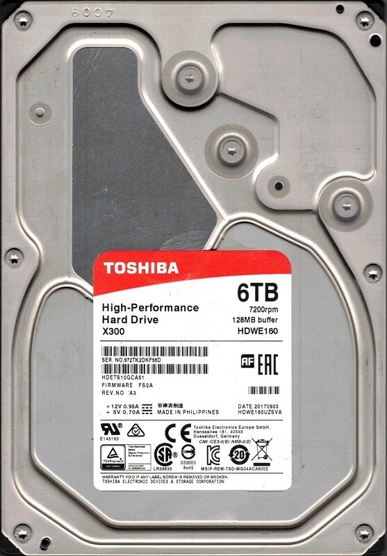 X300 HDWE160UZSVA P/N: HDETS10GCA51 F/W: FS2A Toshiba 6TB