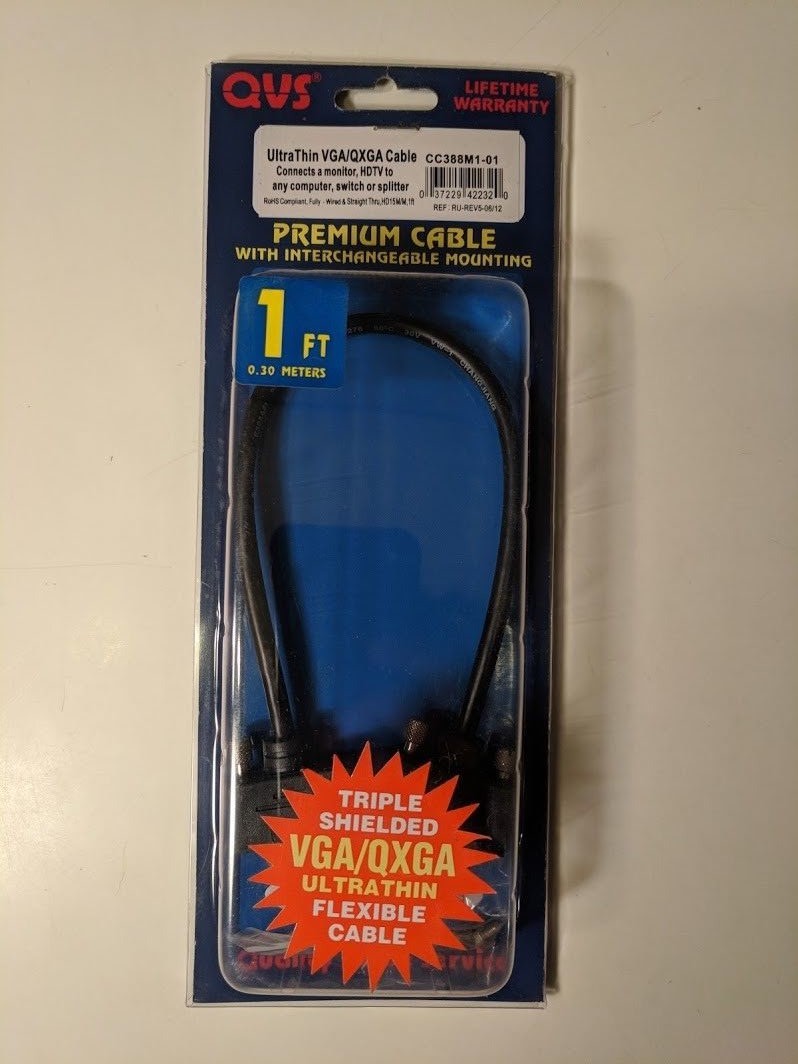 QVS CC388M1-01 Ultrathin VGA/QXGA Premium Cable 1ft 
