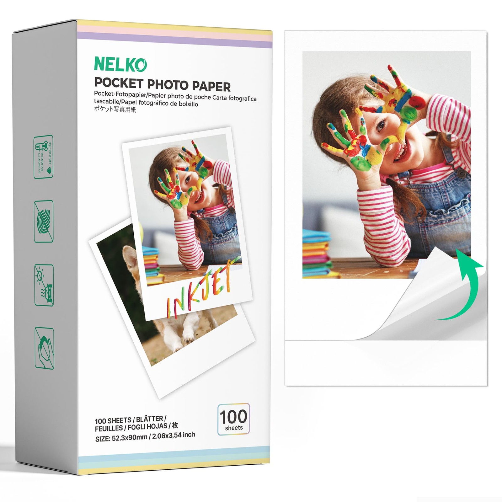 Nelko 2x3 Premium Sticky-Backed Photo Paper, 100-Pack Photo Paper, White