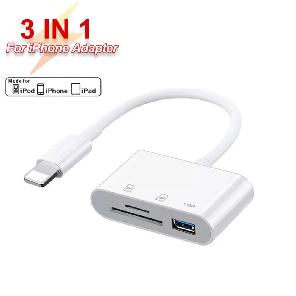 3-in-1 Lightning TypeC to SD & TF Card USB Camera AdapterFor iPhone iPad