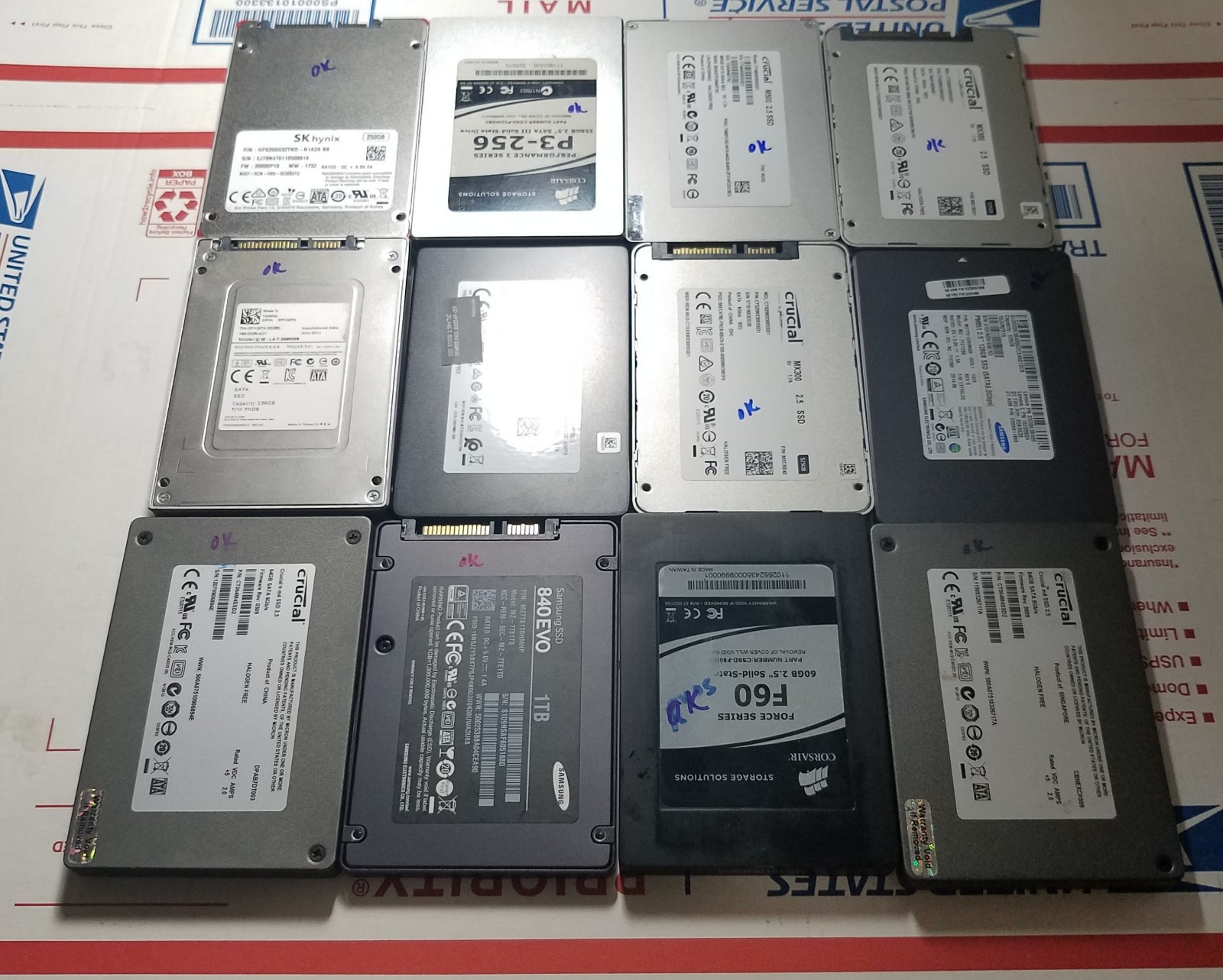 (Lot of 12) Mixed Major Brand 1TB/512GB/256GB/ 2.5" SSD-READ