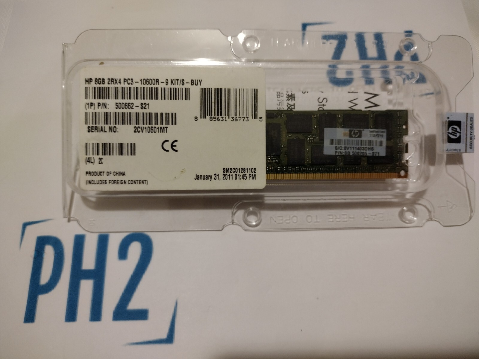 	HPE	NEW RETAIL 500662-S21	500205-071		8GB 2RX4 PC3-10600R-9 KIT/S NEW