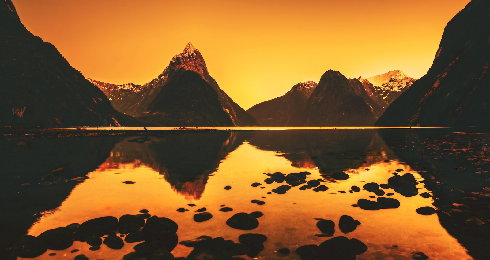 Landscape photography mountains lake sunset orange Custom Gaming Mat Desk