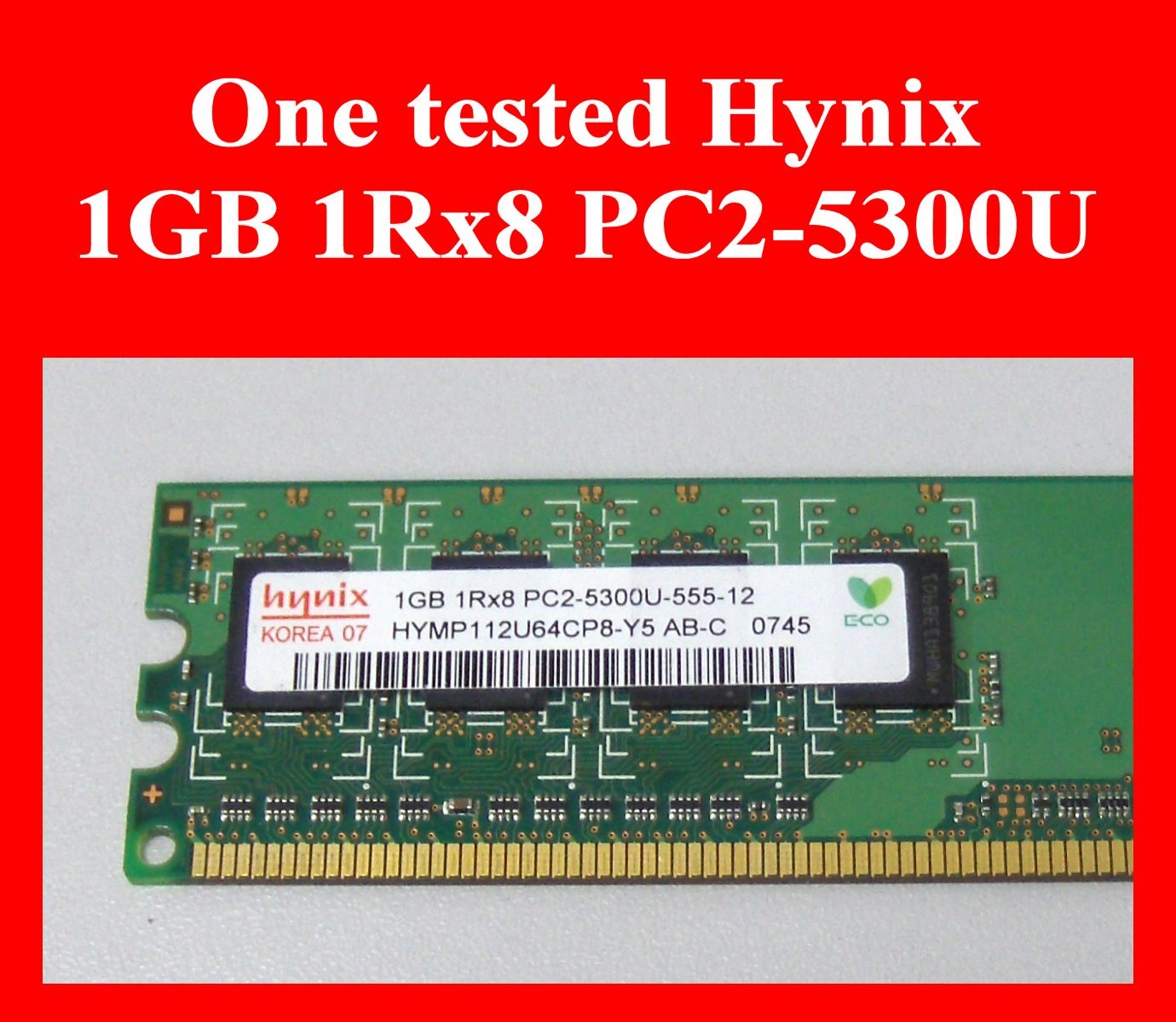 Tested Hynix 1GB 1Rx8 PC2-5300U-555-12 Desktop Memory stick 