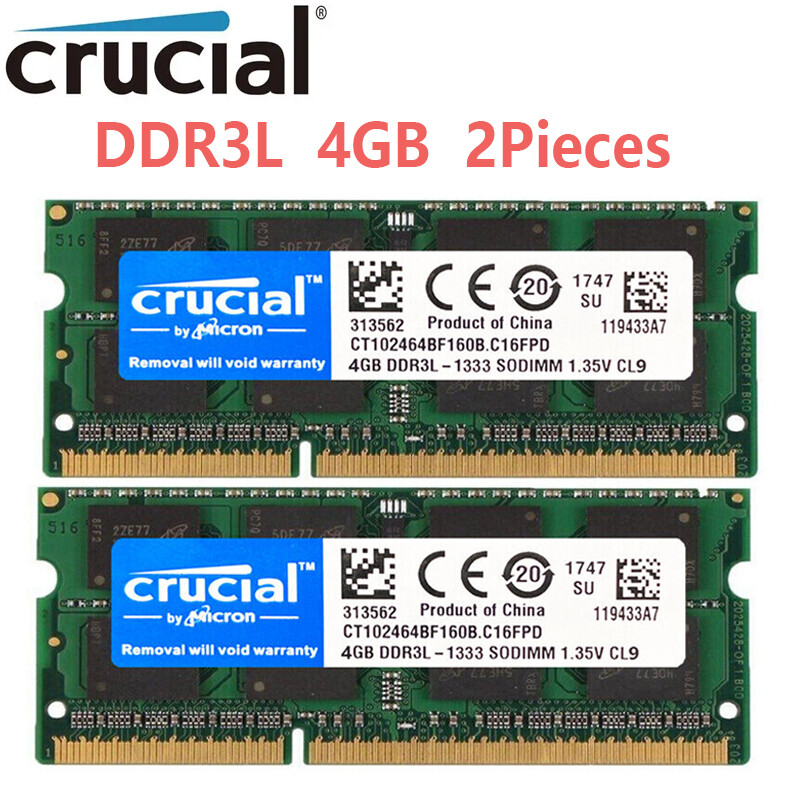 CRUCIAL DDR3L 1333MHz  8GB 2x 4GB PC3L-10600 Laptop SODIMM Memory RAM 1.35V 204P