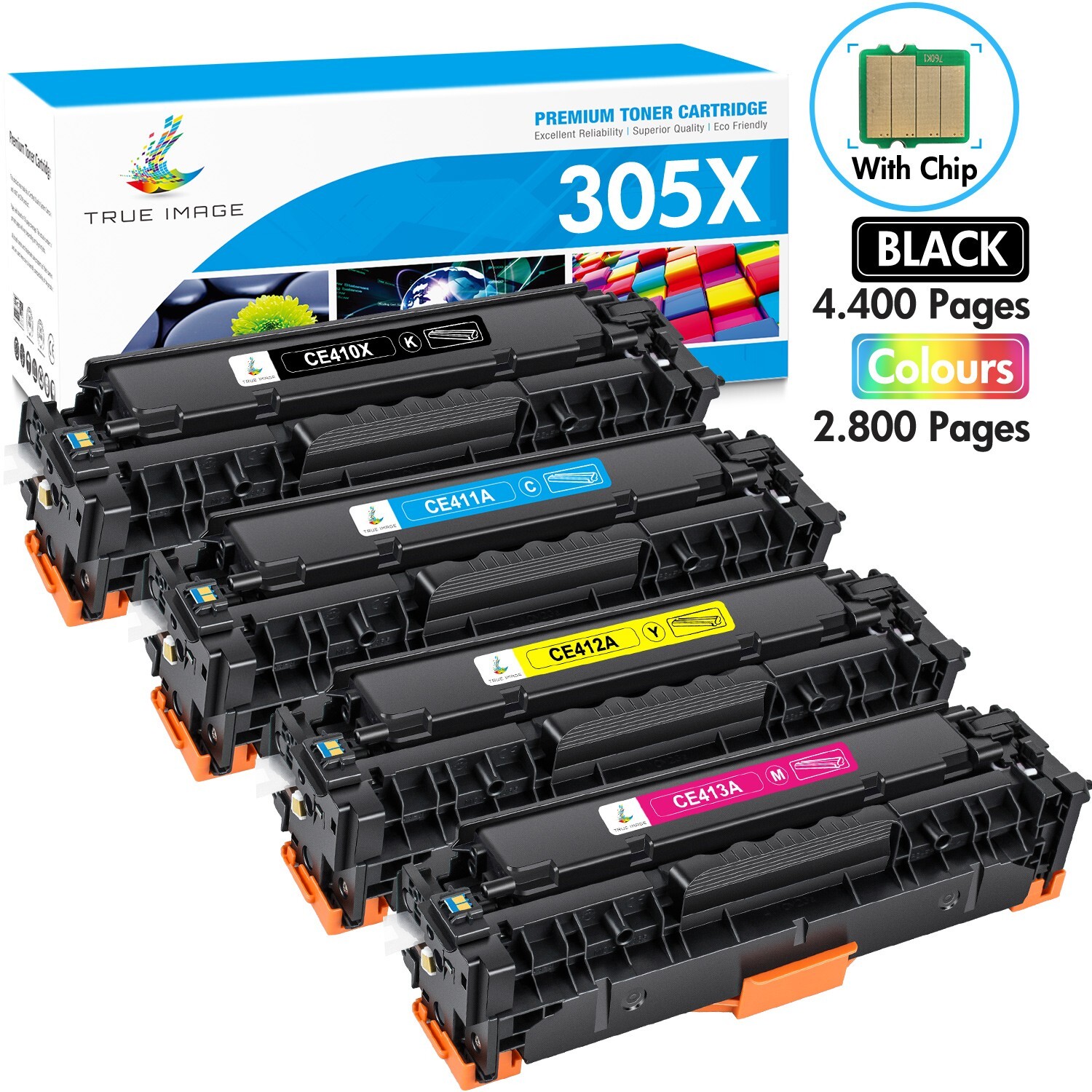 4P Toner for HP 305A CE410A 305X Set Laserjet Pro 400 Color M451dw M475dw M451dn