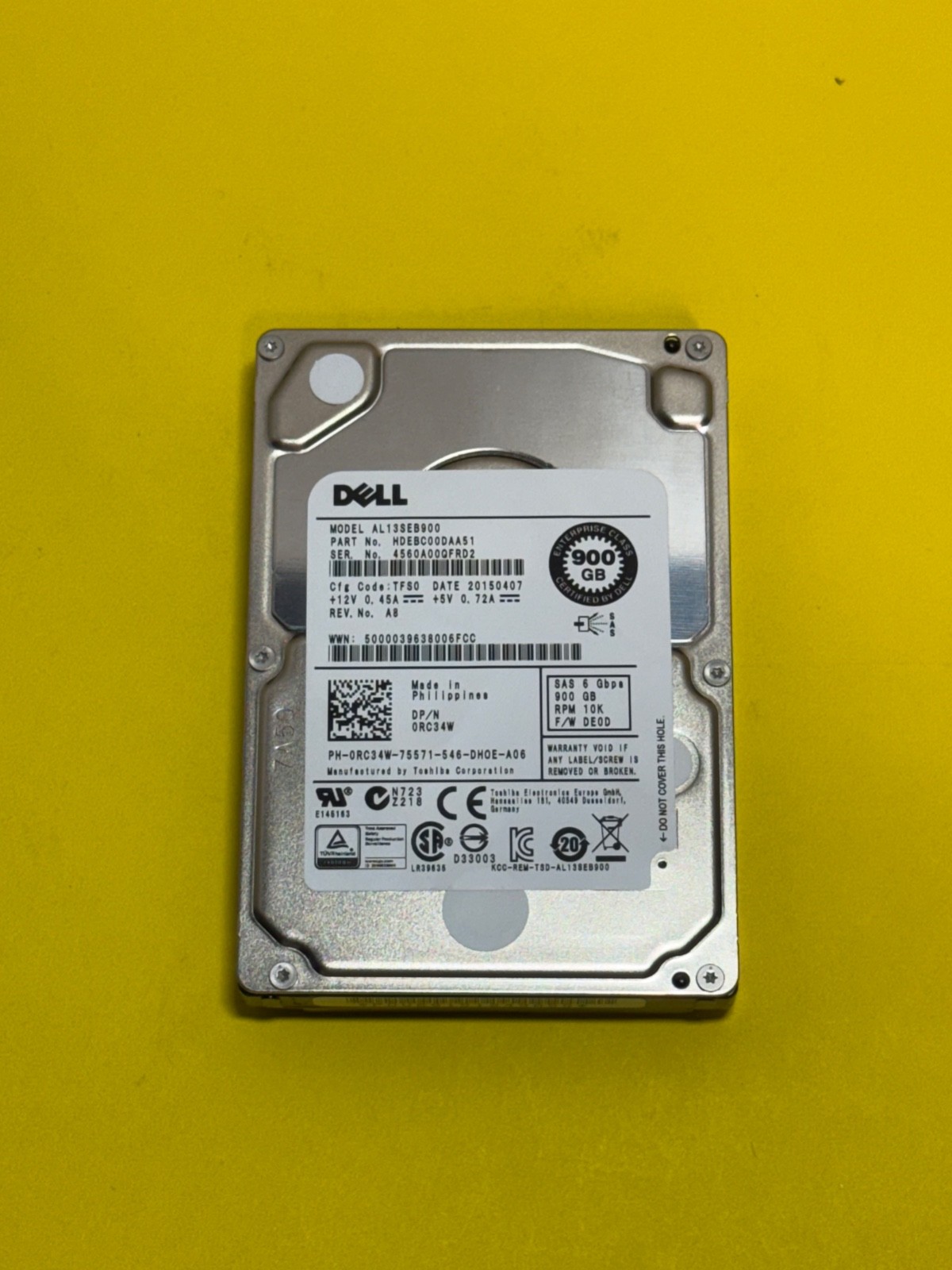 Dell AL13SEB900 900GB 2.5" 6Gb/s 64MB 10K RPM SAS Drive 0RC34W