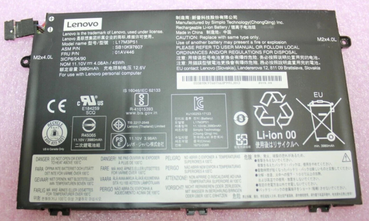 Genuine Lenovo ThinkPad E495 Laptop Battery 11.1V 45Wh L17M3P51