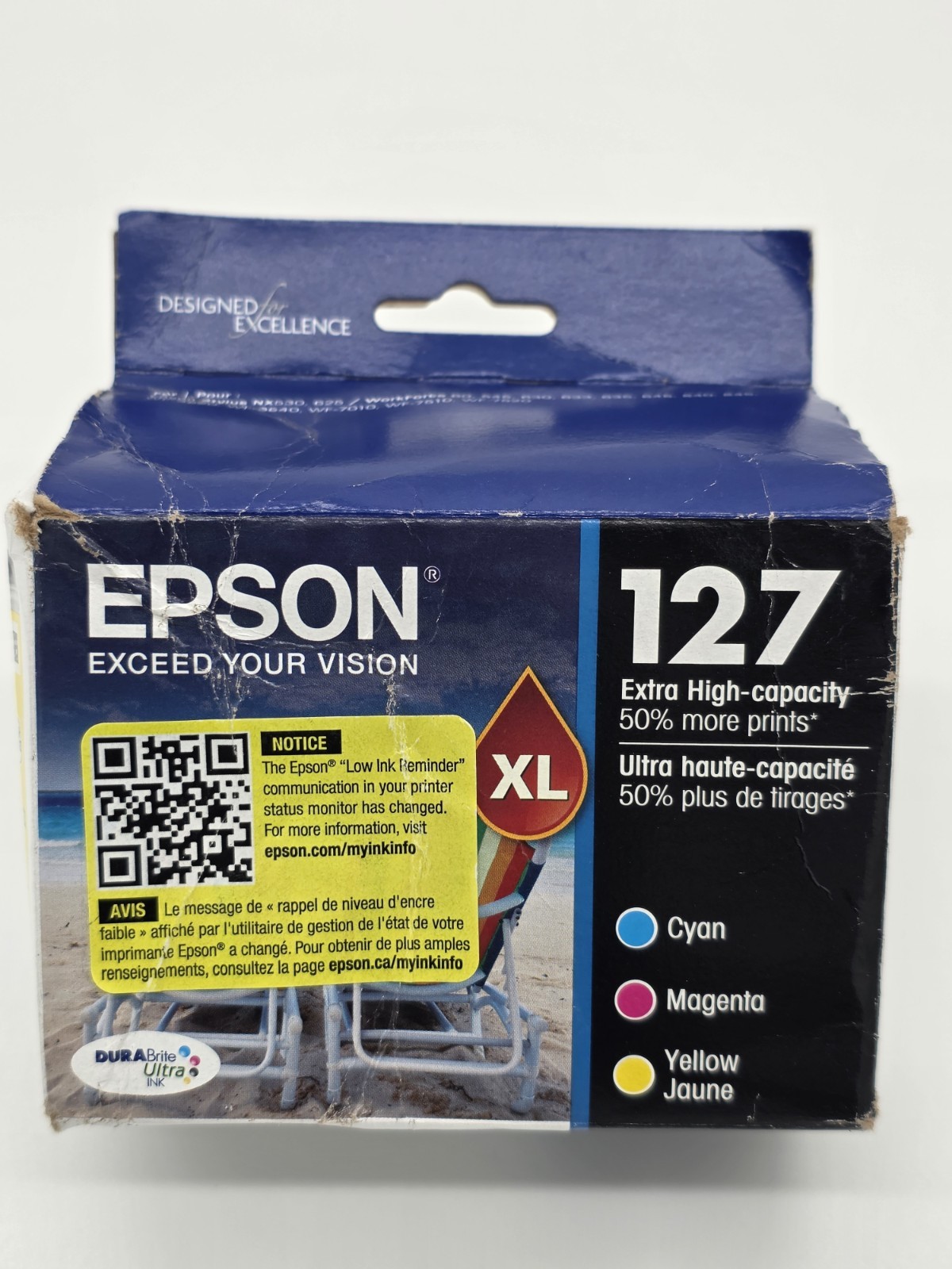 Genuine Epson 127 XL Tri-Color Cyan/Magenta/Yellow Ink Cartridge SEALED 05/2025