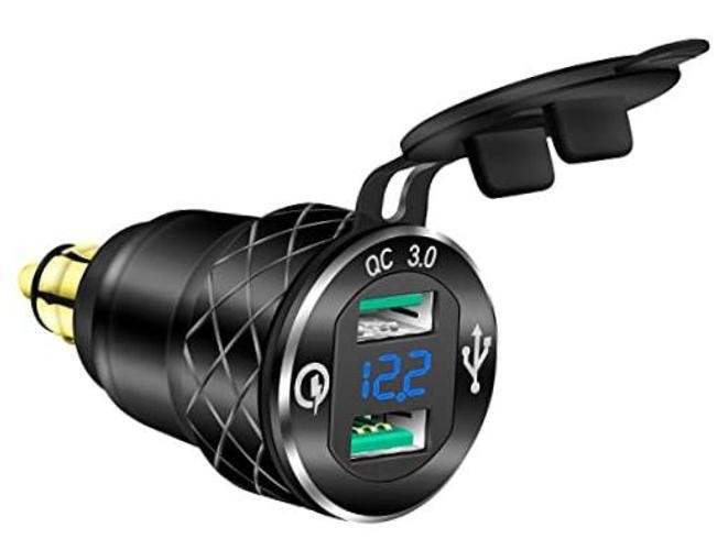 DIN Hella Plug to Dual USB Charger Adapter for BMW Triumph Tiger 2 QC3.0