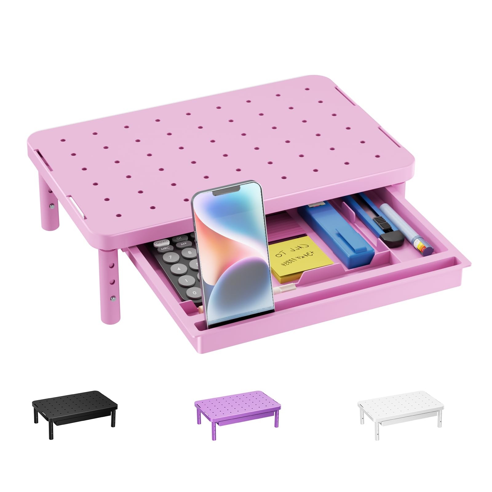 WALI Computer Monitor Stand with Storage, Desk Drawer, Pink