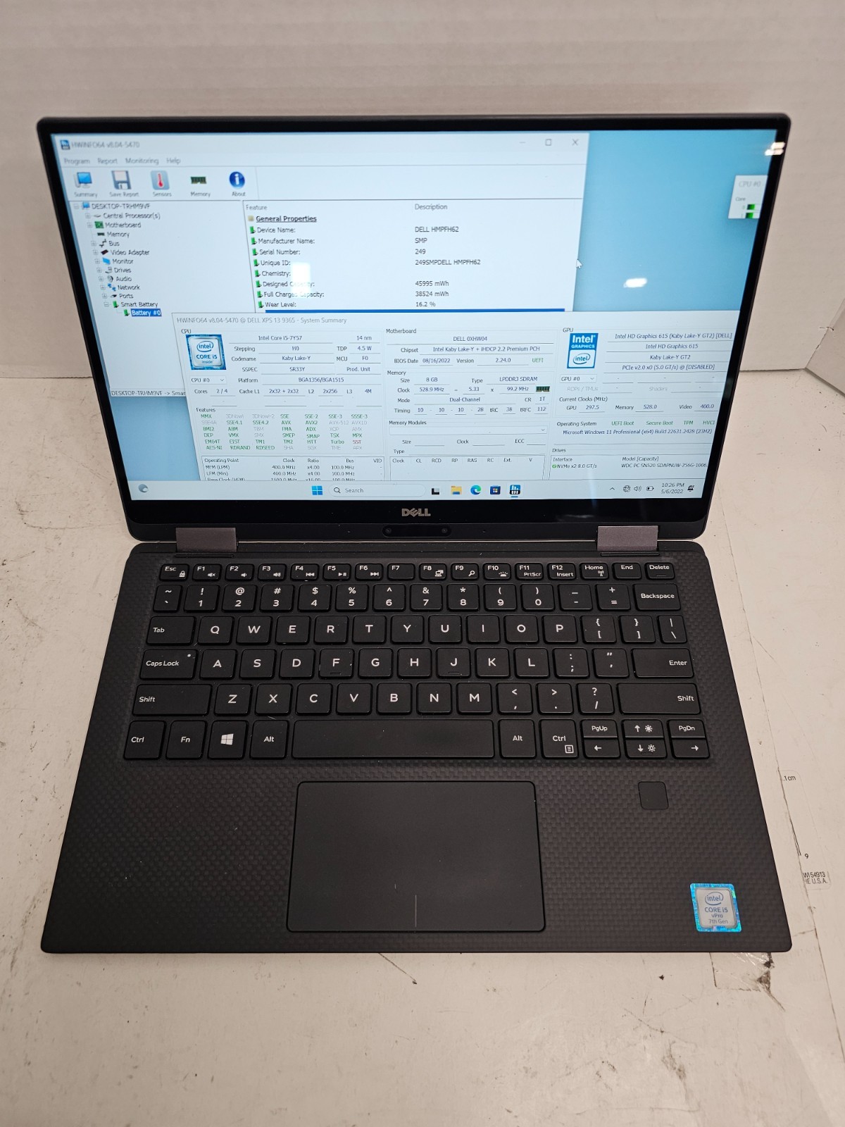 Dell XPS 13 9365 i5-7Y57 8GB RAM 256GB SSD Win 11 #04