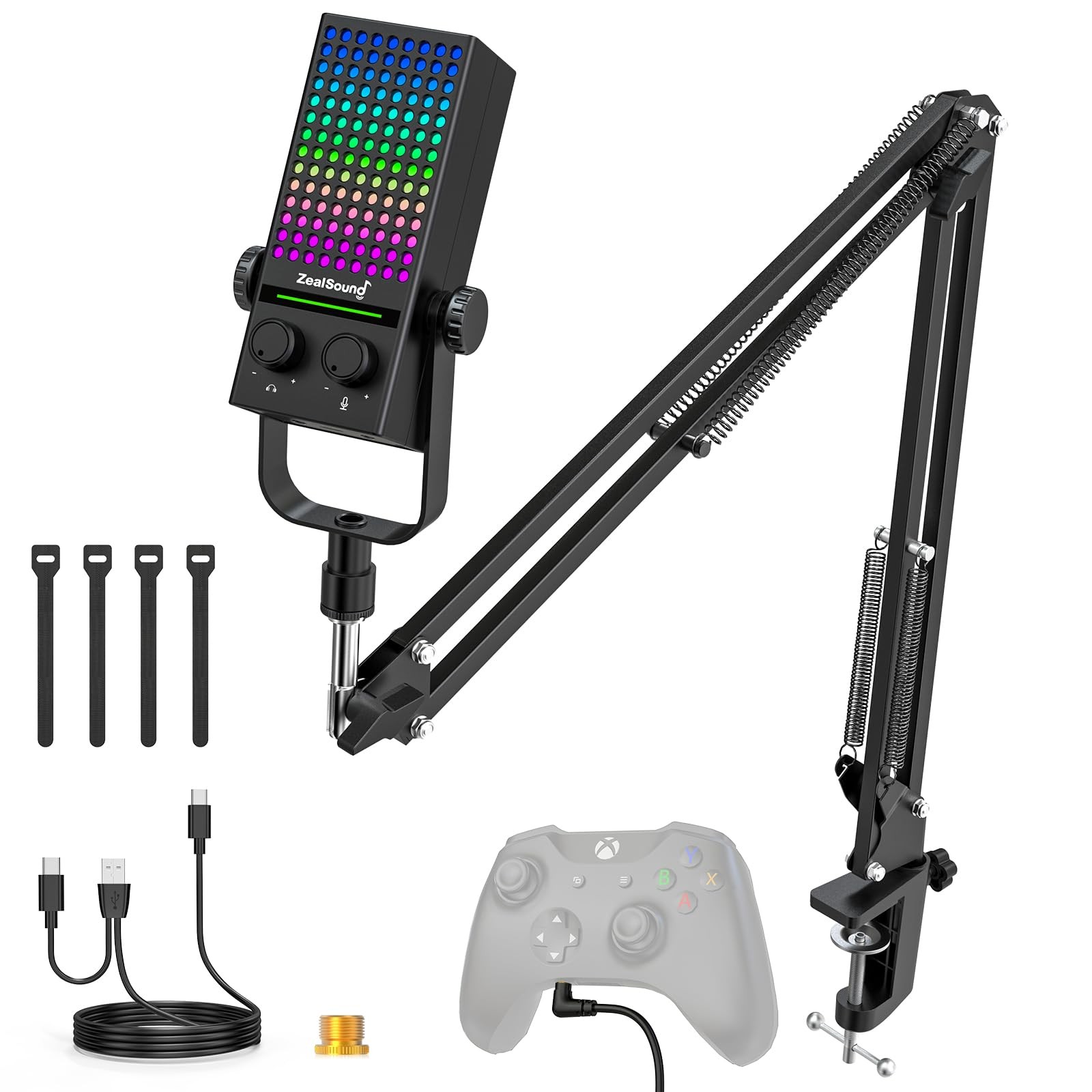 Gaming Microphone for Xbox PC Mac iPhone PS4 PS5 Noise Reduction USB-C Black