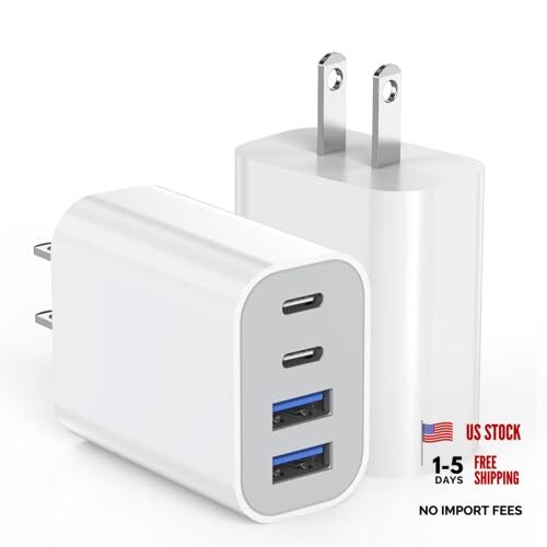 40W iPhone 17 16 Charger Block,Pack 4-Port Fast USB C 2Pack White 2 White